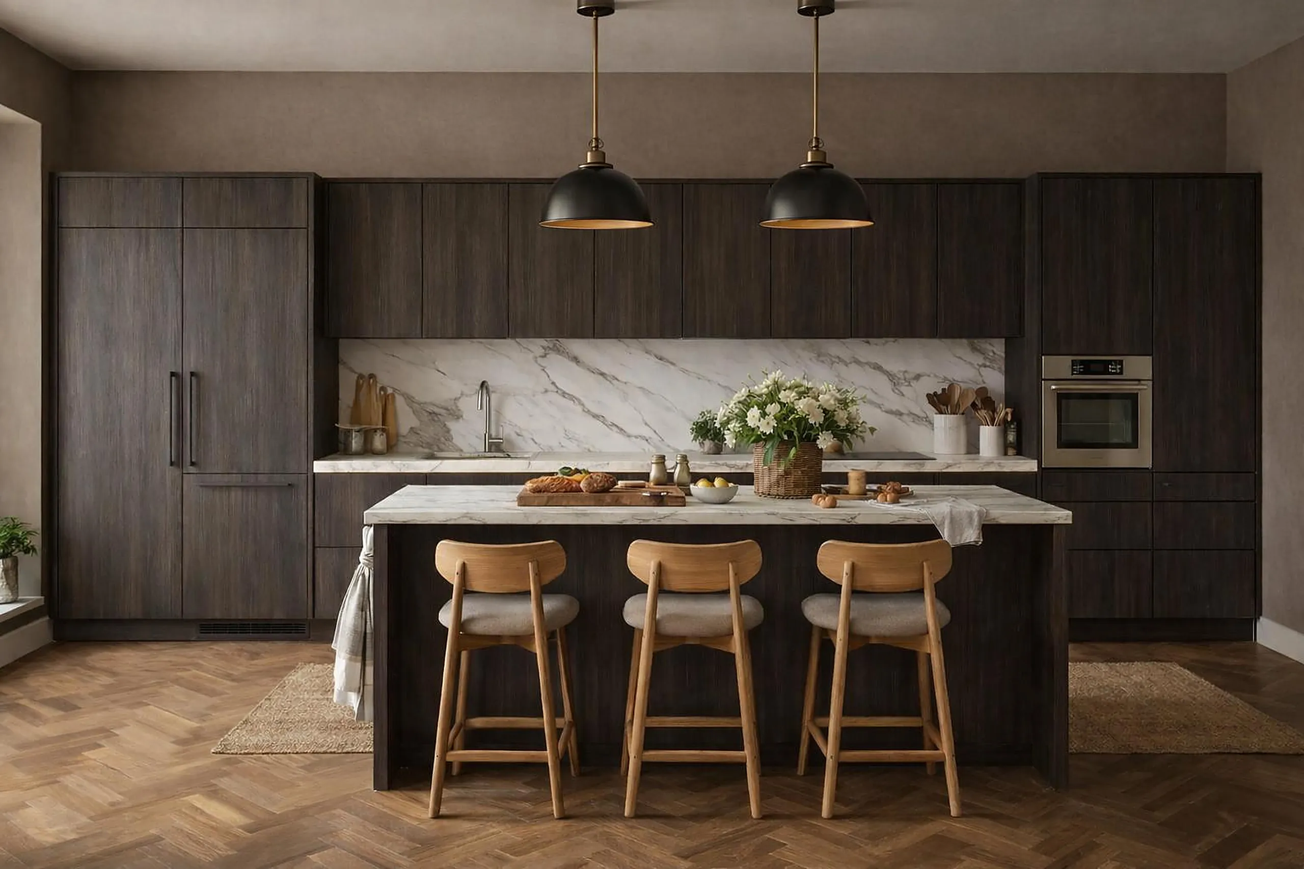 Walnut Mörk valnöt-vinyl med Carrara bänkskiva