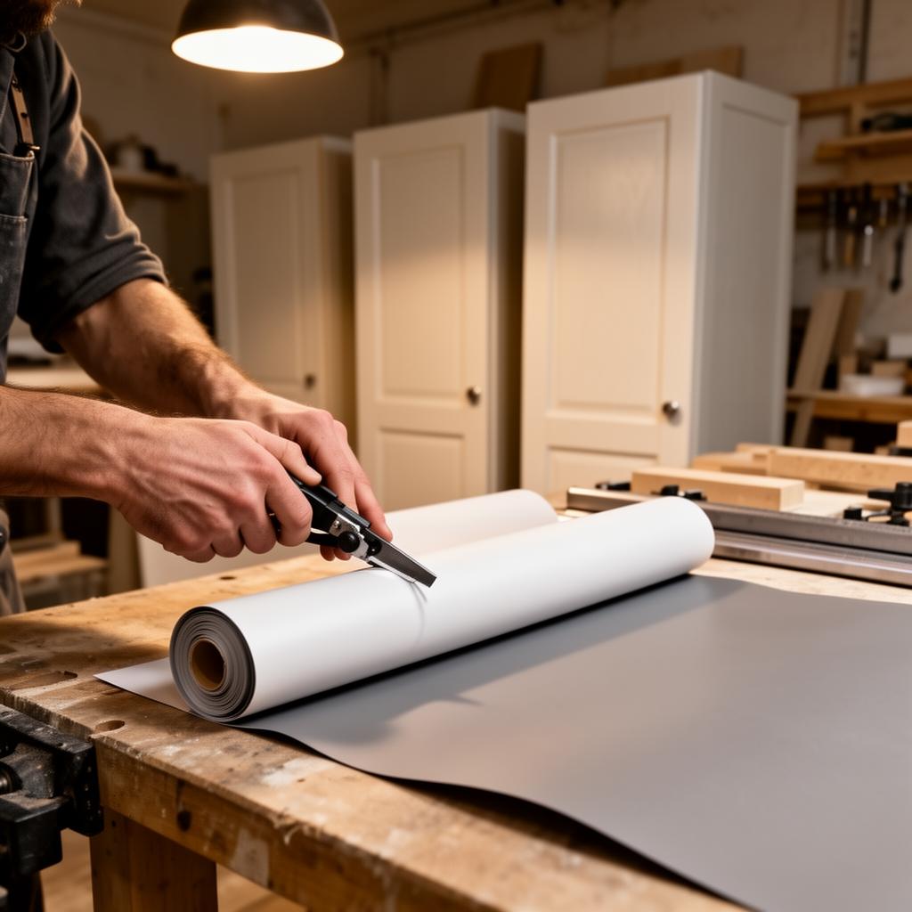 Hantverkare skär vinylfilm i Wrapplers verkstad