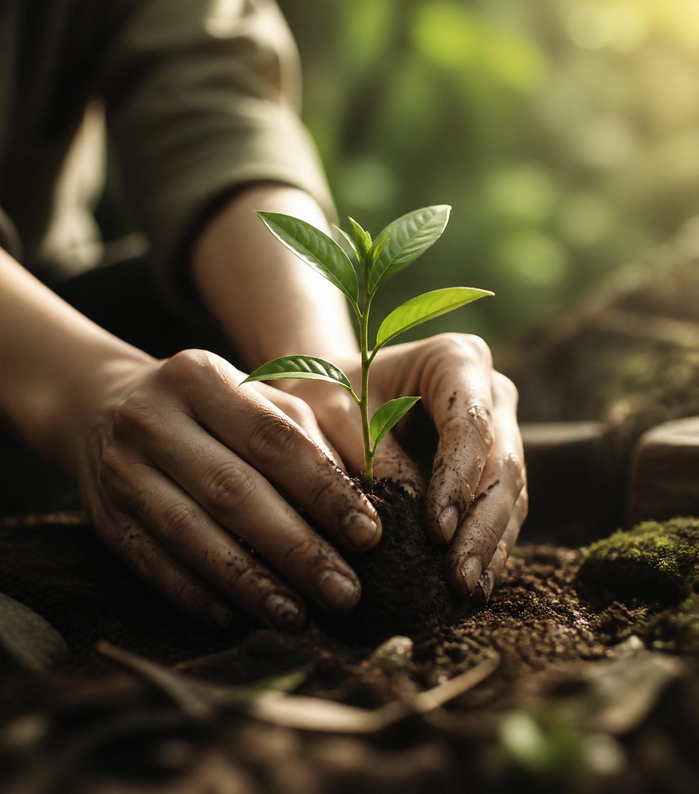 Händer som planterar en planta